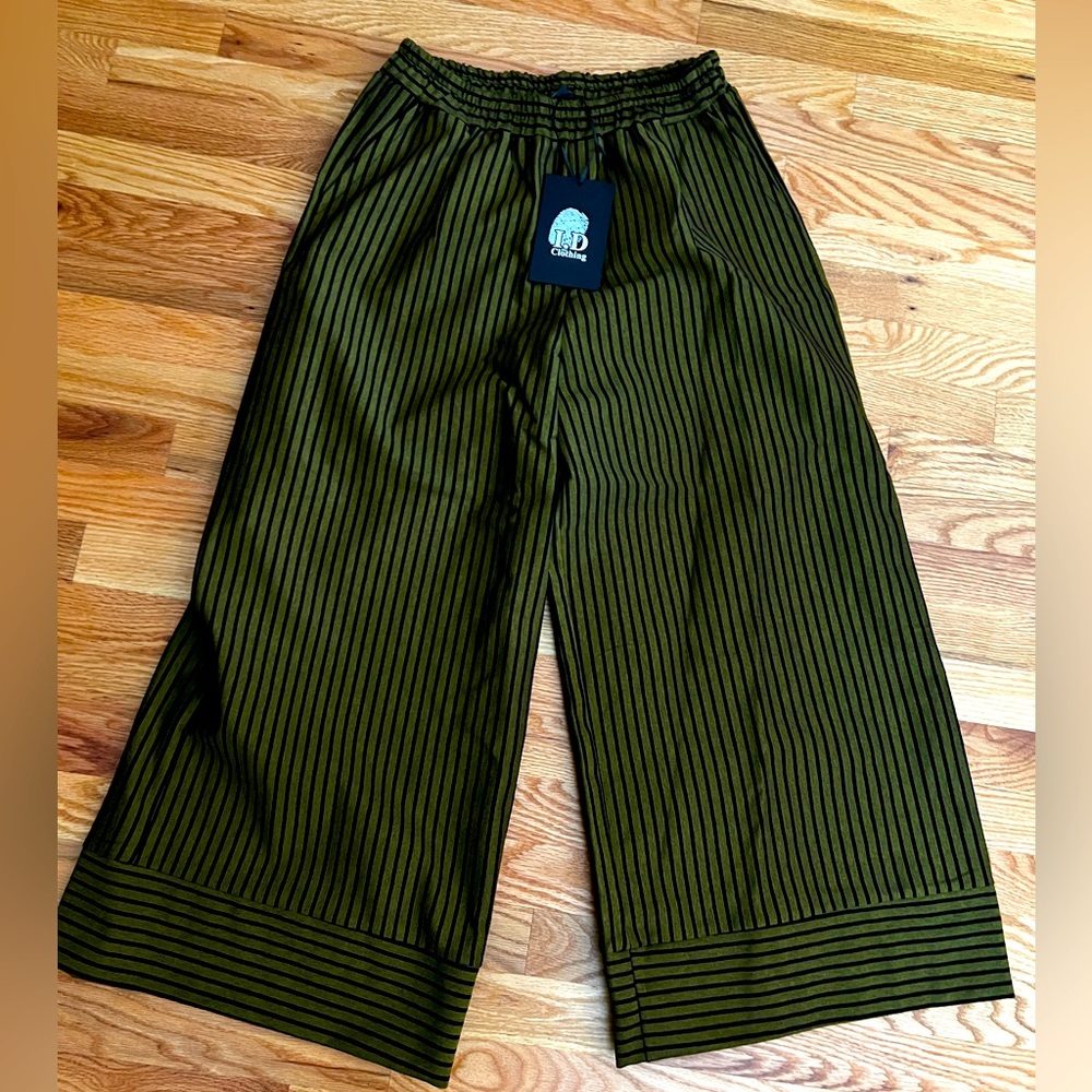 Wide leg trousers green and black stripe plus size